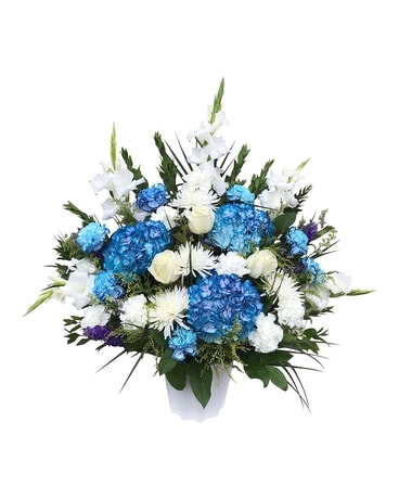 Deep Blue Breeze Bucket Arrangement Flower Arrangement