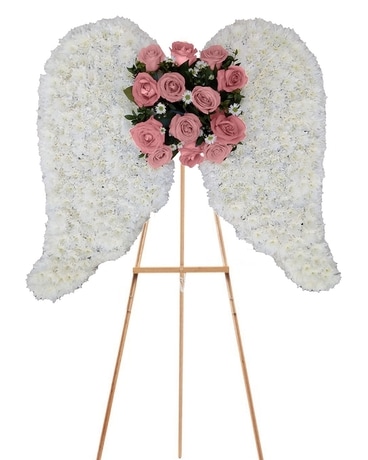 Angel Wings Pink Rose ~Custom Standing Arrangement Funeral Arrangement