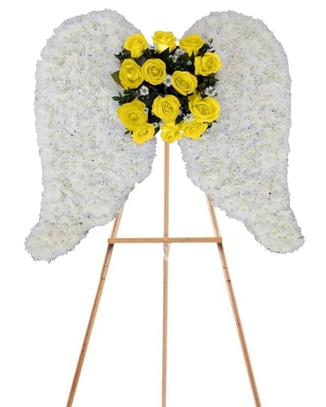 Angel Wings Yellow Rose ~ Custom Standing Funeral Arrangement