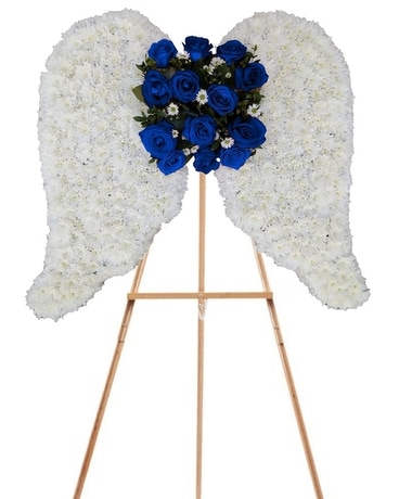 Angel Wings Royal Blue Rose ~ Custom Standing Funeral Arrangement