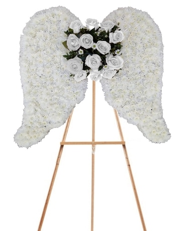 Angel Wings White Rose ~ Custom Standing Funeral Arrangement