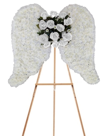 Angel Wings White Rose ~ Custom Standing Funeral Arrangement