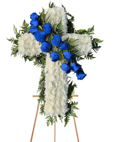 Blue River Cross ~ Standing Arrangement Funeral Arrangement