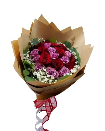 Red & Purple Roses ~ Fancy Wrapped Bouquet Bouquet