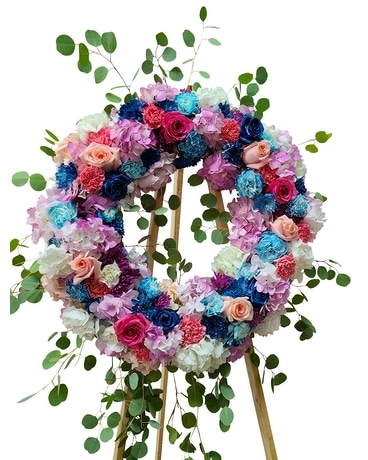 Bubbly Blossoms Wreath Funeral Arrangement