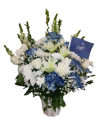 LA Dodgers Themed ~ Bucket Arrangement Flower Arrangement