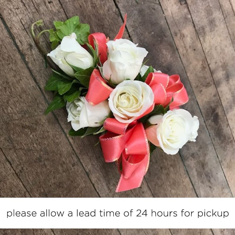 White spray rose with wrist corsage in Pasadena CA - Jacob Maarse