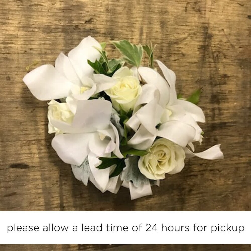 White orchid and White Spray Rose Wrist Corsage in Pasadena CA