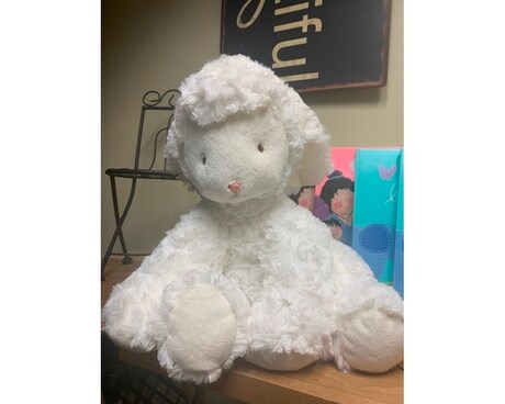 Bunnies by the Bay stuffed lamb Flower Arrangement