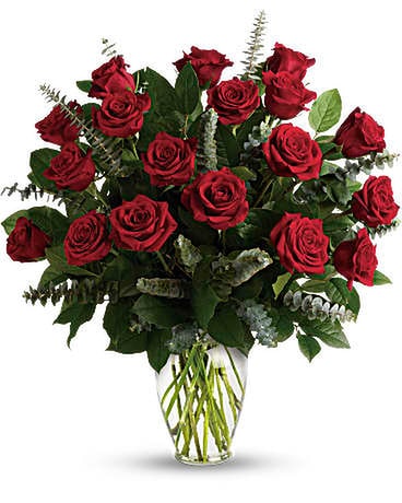 Ecuadorian Red Roses with Eucalyptus Flower Arrangement