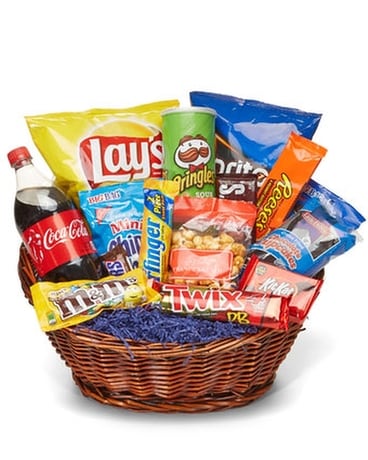 Flowers & More Snack Basket Basket Arrangement