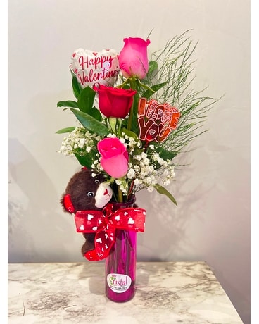Bud vase with teddy Flower Arrangement