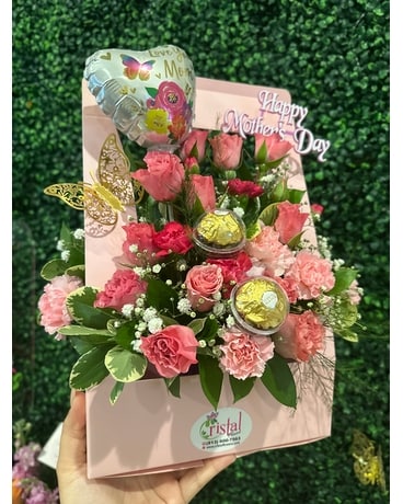 Pink Box Flower Arrangement