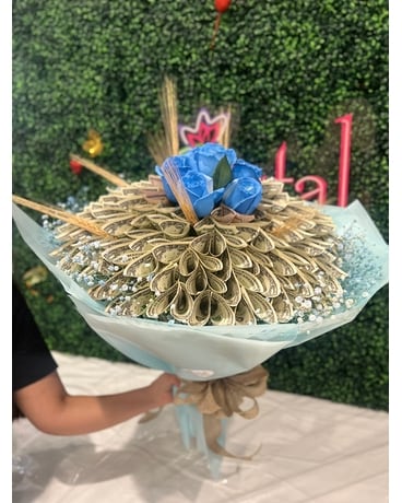 Blue Money Bouquet Flower Arrangement