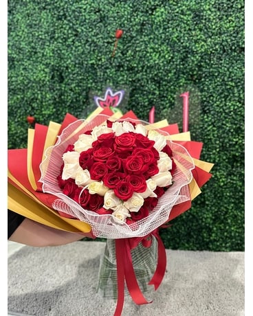 Red and white Wrapped Bouquet Flower Arrangement