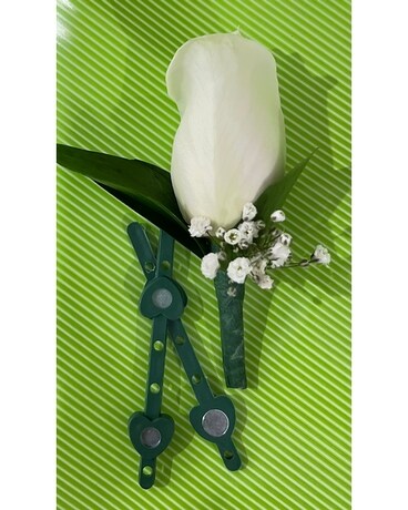 Boutonniere with magnets greens and babies breath Flower Arrangement