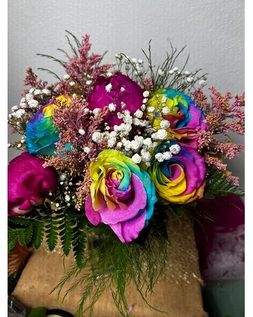 Perfect, Peonies and Rainbow Roses Flower Arrangement