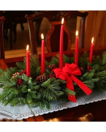 Season's Greeting Centerpiece Flower Arrangement