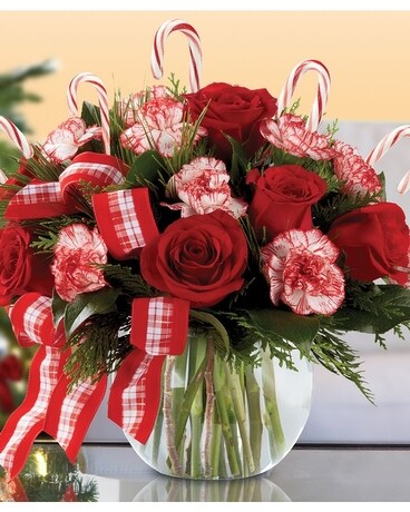 Candy Cane Bowl Flower Arrangement