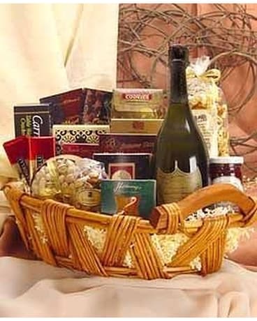 Champagne Delights Basket Flower Arrangement