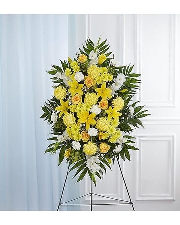 Yellow And White Sympathy Standing Spray Flower Arrangement