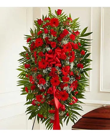 Red Mixed Sympathy Standing Spray Flower Arrangement