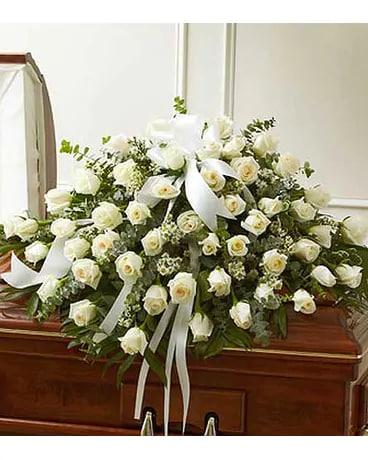 White Rose Half Casket Cover Flower Arrangement