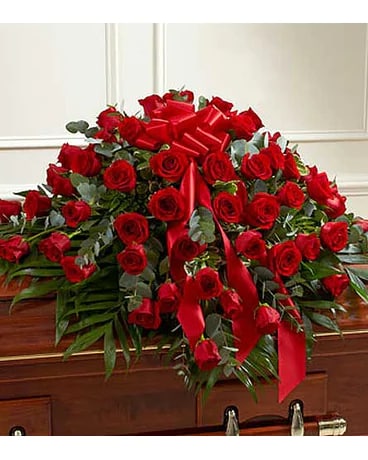 Red Rose Half Casket Cover Flower Arrangement