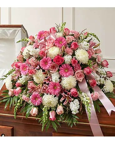 Pink And White Mixed Half Casket Cover Flower Arrangement