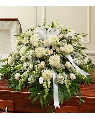 White Mixed Half Casket Cover Flower Arrangement