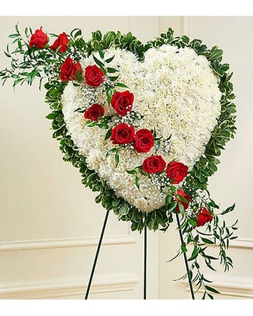 White Heart With Red Rose Break Flower Arrangement