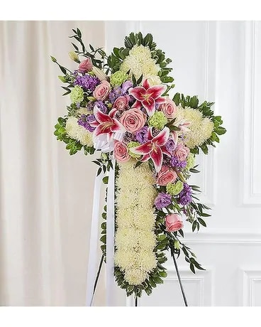 White Cross With Pastel Flower Break Flower Arrangement