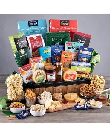 Designers Choice Snack Basket Flower Arrangement