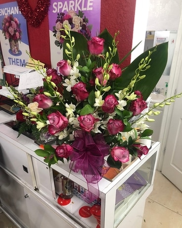 RED ROSES AND ORCHIDS DESIGNERS CHOICE Flower Arrangement