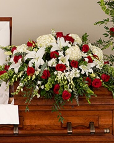 Red & Lily White Casket Spray Flower Arrangement