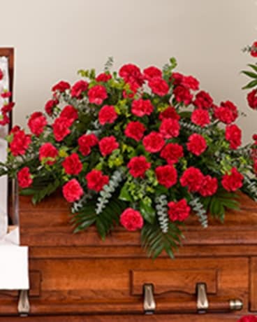 Red Remembrance Casket Spray Flower Arrangement