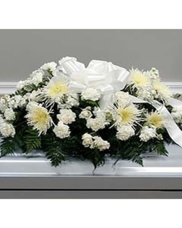 Pure White Casket Spray Flower Arrangement