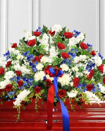 Beautiful Red, White & Blue Casket Spray Flower Arrangement