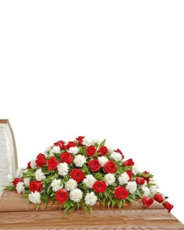 Red & White Remembrance Casket Spray Flower Arrangement