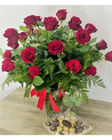 two dozen roses and chocolates Flower Arrangement