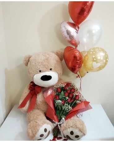 Giant Teddy Bear Flower Arrangement