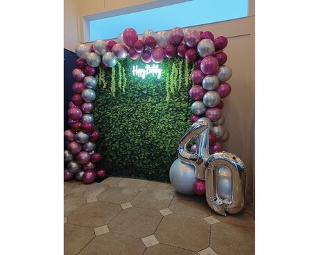 Balloons Arch with Neon Sign Balloon Bouquet