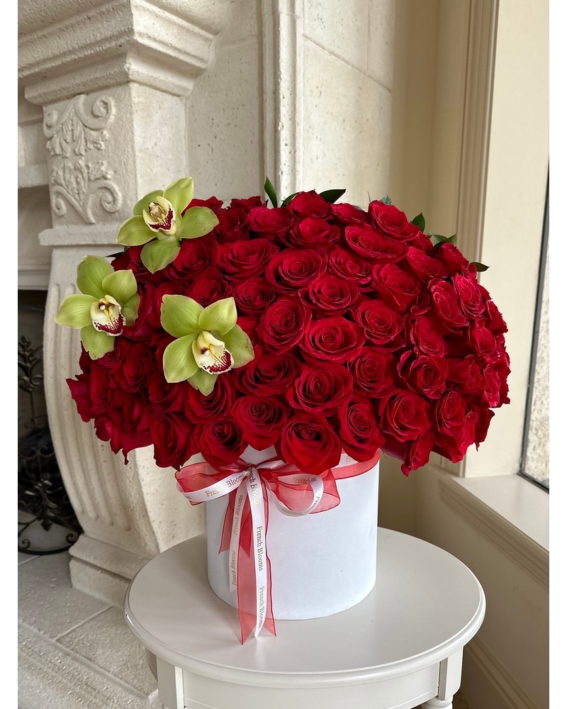 75 Red Roses with orchids in Lighthouse Point FL - French Blooms