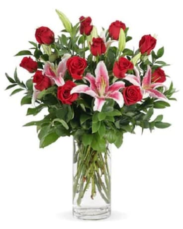 Charming Roses & Lilies Flower Arrangement
