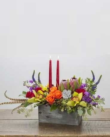 Woodland Bounty with Tapers Flower Arrangement