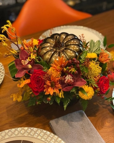 The Bronze Pumpkin Flower Arrangement
