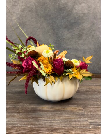 BG's Pumpkin (White or Orange) Flower Arrangement
