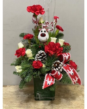 Red Nosed Reindeer Christmas Flower Arrangement