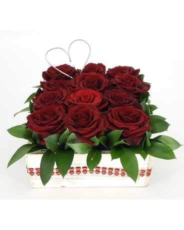 A BOX OF ROSES Flower Arrangement