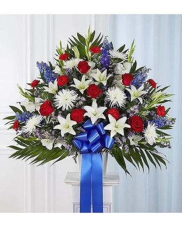 Red, White & Blue End Basket Funeral Arrangement